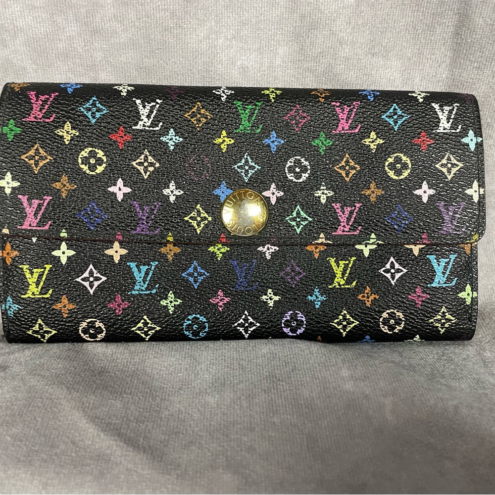 Louis Vuitton Takashi Murakami X Black Monogram Multicolor Sarah Long Wallet